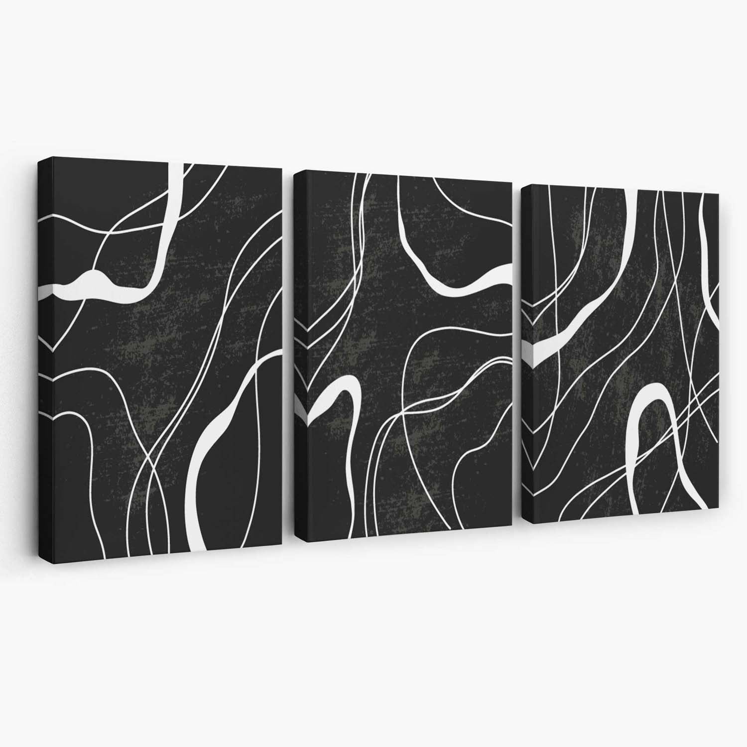 Set of 3 Abstract Black and White Canvas Art Prints | Artze Wall Art