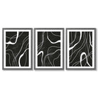 Set of 3 Abstract Black and White Framed Art Prints with Dark Grey Wooden Frames