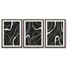 Set of 3 Abstract Black and White Framed Art Prints with Dark Wood Frames