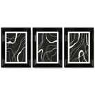 Set of 3 Abstract Black and White Framed Art Prints with Glossy Black Frames