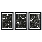 Set of 3 Abstract Black and White Framed Art Prints with Vermeer Black and Silver Frames