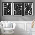 Set of 3 Abstract Black and White Art Prints in Black Frames | Artze UK