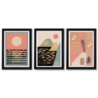 Set of 3 Boho Pink and Green Amalfi Framed Art Prints with Vermeer Black Frames