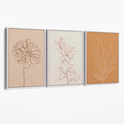 Set of 3 Minimalist Floral Beige Terracotta Canvas Art Prints with White Float Frame