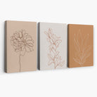 Set of 3 Minimalist Floral Beige Terracotta Canvas Art Prints | Artze Wall Art