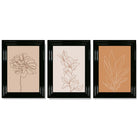 Set of 3 Minimalist Floral Beige Terracotta Framed Art Prints with Glossy Black Frames