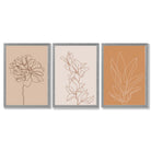 Set of 3 Minimalist Floral Beige Terracotta Framed Art Prints with Light Grey Wooden Frames