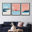 Set of 3 Abstract Pink Blue Coastal Art Prints in Black Frames | Artze UK