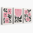 Set of 3 Boho Pink Black Floral Canvas Art Prints | Artze Wall Art