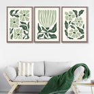 Set of 3 Boho Sage Green Floral Art Prints in Luxury Frames | Artze UK