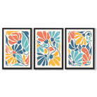 Set of 3 Colourful Floral Framed Art Prints with Black Wooden Frames