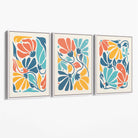 Set of 3 Colourful Floral Canvas Art Prints with White Float Frame