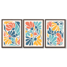 Set of 3 Colourful Floral Framed Art Prints with Dark Wood Frames