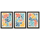 Set of 3 Colourful Floral Framed Art Prints with Vermeer Black and Gold Frames