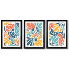 Set of 3 Colourful Floral Framed Art Prints with Vermeer Black and Silver Frames