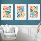 Set of 3 Colourful Floral Art Prints in Luxury Frames | Artze UK