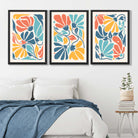 Set of 3 Colourful Floral Art Prints in Black Frames | Artze UK