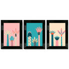 Set of 3 Miami Pink and Teal Palm Trees Framed Art Prints with Glossy Black Frames