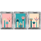 Set of 3 Miami Pink and Teal Palm Trees Framed Art Prints with Glossy Chrome Frames