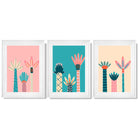 Set of 3 Miami Pink and Teal Palm Trees Framed Art Prints with Glossy White Frames