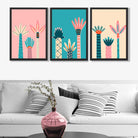 Set of 3 Miami Pink and Teal Palm Trees Art Prints in Black Frames | Artze UK