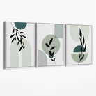 Set of 3 Sage Green Boho Floral Arches Canvas Art Prints with White Float Frame