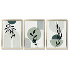 Set of 3 Sage Green Boho Floral Arches Framed Art Prints with Gold Wood Frames