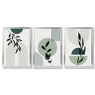 Set of 3 Sage Green Boho Floral Arches Framed Art Prints with Silver Wood Frames