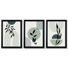 Set of 3 Sage Green Boho Floral Arches Framed Art Prints with Vermeer Black Frames