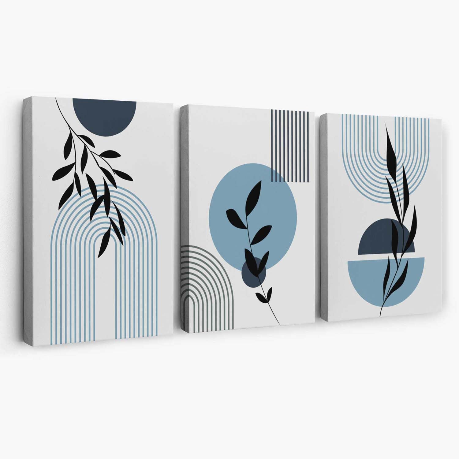 Set of 3 Blue Boho Floral Arches Canvas Art Prints | Artze Wall Art