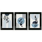 Set of 3 Blue Boho Floral Arches Framed Art Prints with Glossy Black Frames