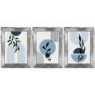 Set of 3 Blue Boho Floral Arches Framed Art Prints with Glossy Chrome Frames