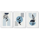 Set of 3 Blue Boho Floral Arches Framed Art Prints with Glossy White Frames