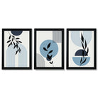 Set of 3 Blue Boho Floral Arches Framed Art Prints with Vermeer Black Frames