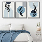 Set of 3 Blue Boho Floral Arches Art Prints in Luxury Frames | Artze UK