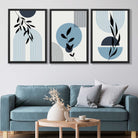 Set of 3 Blue Boho Floral Arches Art Prints in Black Frames | Artze UK