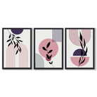 Set of 3 Pink and Purple Boho Floral Arches Framed Art Prints with Black Wooden Frames