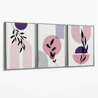 Set of 3 Pink and Purple Boho Floral Arches Canvas Art Prints with Silver Float Frame