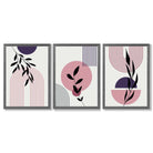 Set of 3 Pink and Purple Boho Floral Arches Framed Art Prints with Dark Grey Wooden Frames