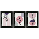 Set of 3 Pink and Purple Boho Floral Arches Framed Art Prints with Glossy Black Frames