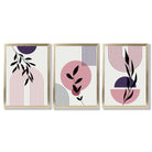 Set of 3 Pink and Purple Boho Floral Arches Framed Art Prints with Gold Wood Frames