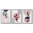 Set of 3 Pink and Purple Boho Floral Arches Framed Art Prints with Light Grey Wooden Frames