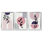 Set of 3 Pink and Purple Boho Floral Arches Framed Art Prints with Silver Wood Frames