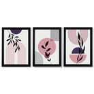 Set of 3 Pink and Purple Boho Floral Arches Framed Art Prints with Vermeer Black Frames