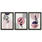 Set of 3 Pink and Purple Boho Floral Arches Framed Art Prints with Vermeer Black and Gold Frames