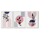 Set of 3 Pink and Purple Boho Floral Arches Framed Art Prints with White Wooden Frames