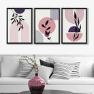 Set of 3 Pink and Purple Boho Floral Arches Art Prints in Black Frames | Artze UK