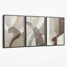 Beige and Brown Set of 3 Abstract Swirls Canvas Art Prints with Grey Float Frame