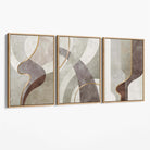 Beige and Brown Set of 3 Abstract Swirls Canvas Art Prints with Oak Float Frame