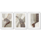 Beige and Brown Set of 3 Abstract Swirls Framed Art Prints with Glossy White Frames